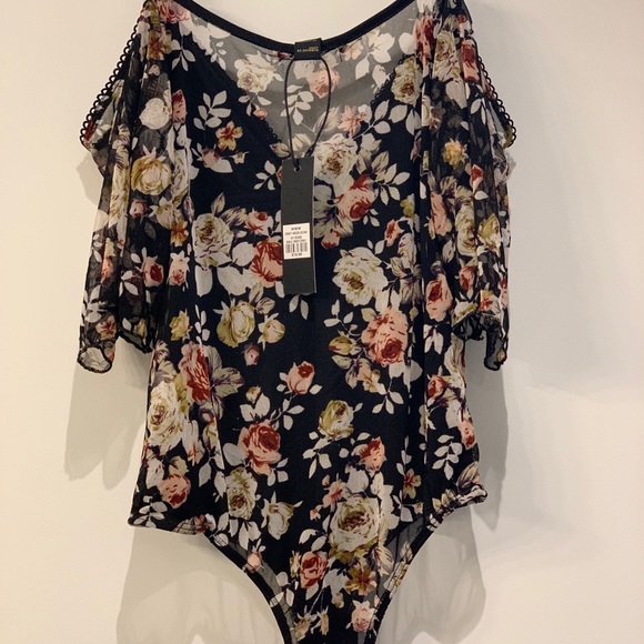 Floral Mesh Off-The-Shoulder Bodysuit - Picture 3 of 4